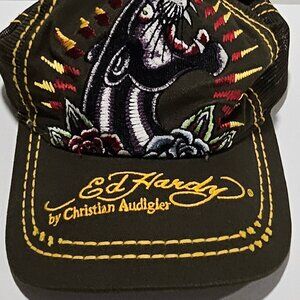 Ed Hardy by Christian Audigier Panther Trucker Hat Y2K 2000s Snapback OS